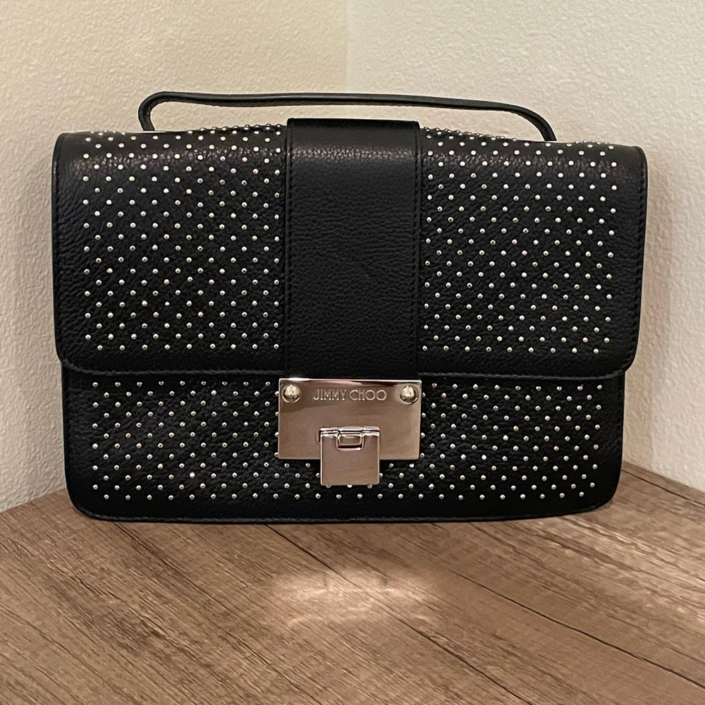 Auth Jimmy Choo Black Leather Studded Rebel Bag